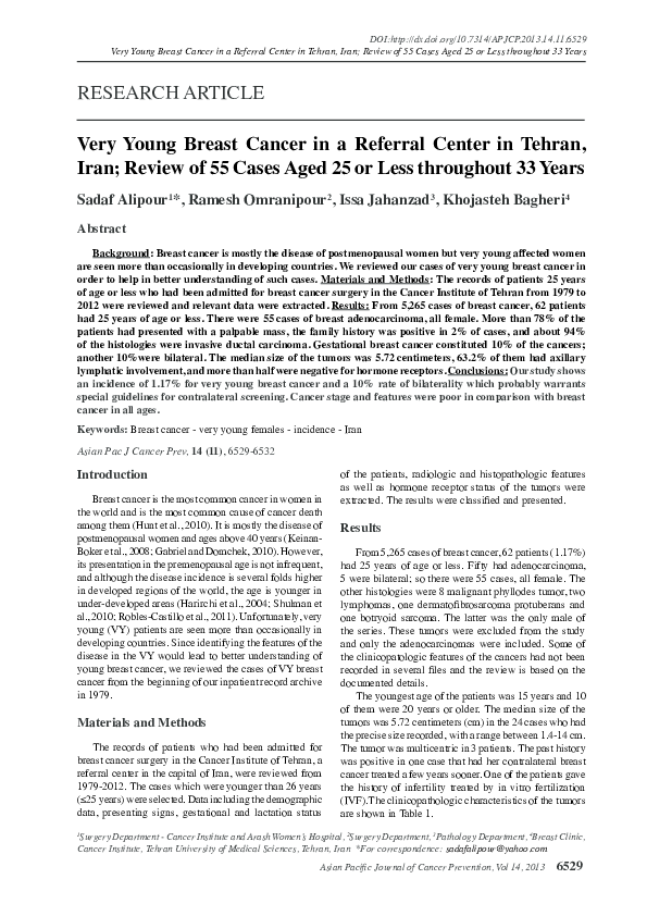 (PDF) Very young breast cancer in a referral center in Tehran, Iran ...