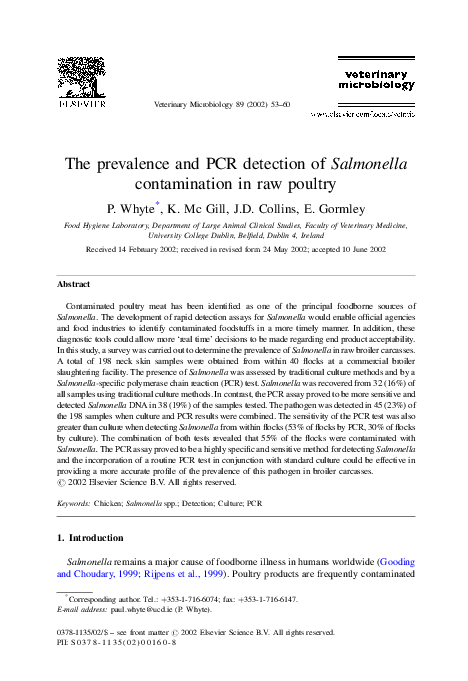 (PDF) The prevalence and PCR detection of Salmonella contamination in ...