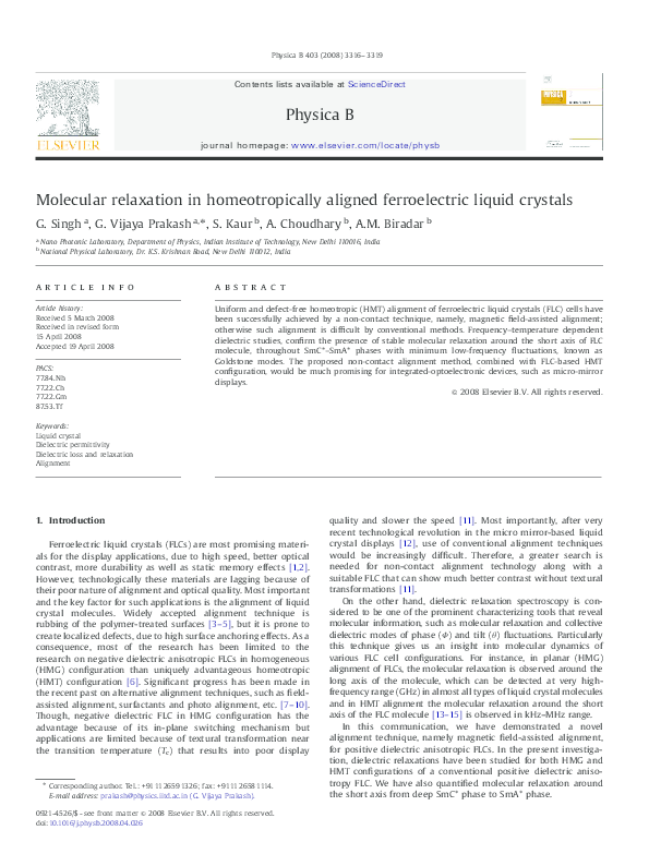 (PDF) Molecular relaxation in homeotropically aligned ferroelectric ...