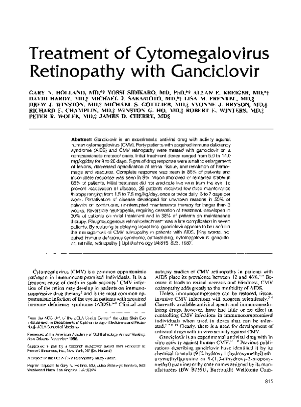 (PDF) Treatment of Cytomegalovirus Retinopathy with Ganciclovir ...