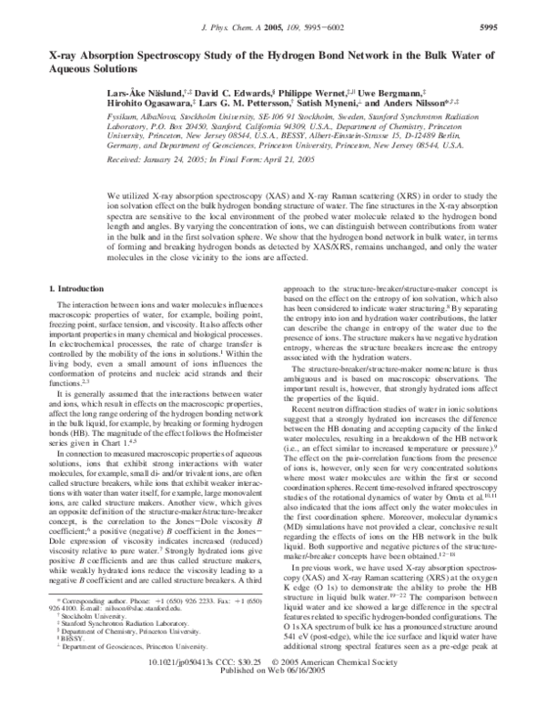 (PDF) X-ray absorption spectroscopy study of the hydrogen bond network ...
