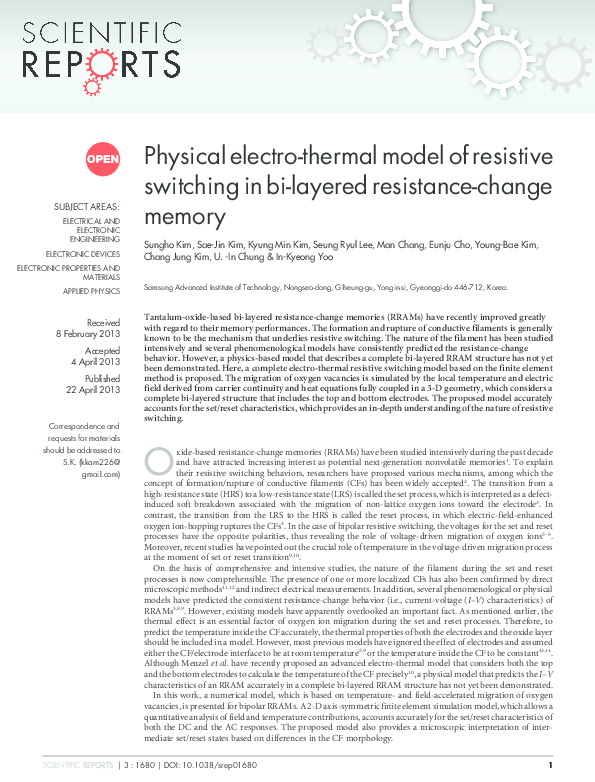 (PDF) Physical electro-thermal model of resistive switching in bi ...