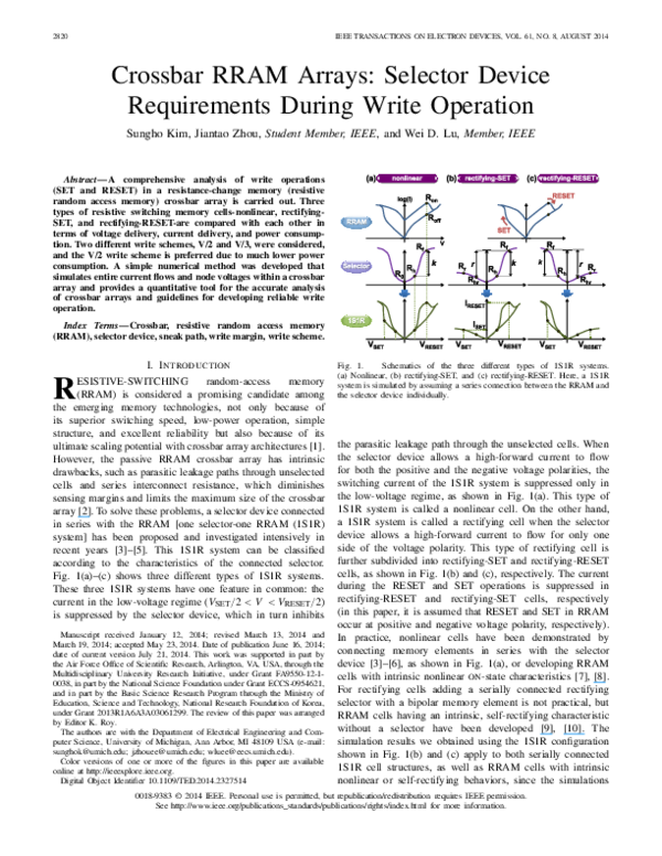 (PDF) Crossbar RRAM Arrays: Selector Device Requirements During Write ...