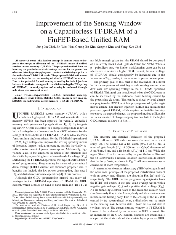 (PDF) Improvement of the sensing window on a capacitorless 1T-DRAM of a ...