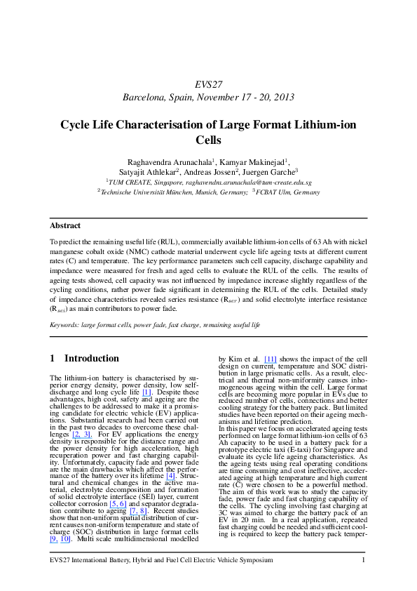 (PDF) Cycle life characterisation of large format lithium-ion cells