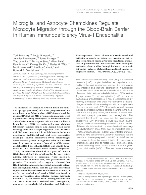 (PDF) Microglial and Astrocyte Chemokines Regulate Monocyte Migration ...
