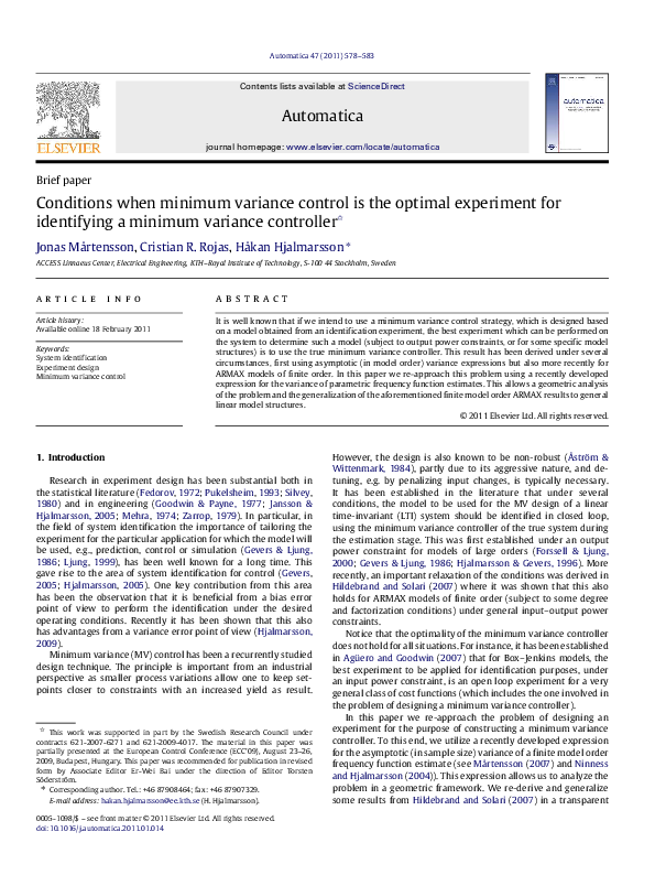 (PDF) Conditions when minimum variance control is the optimal ...