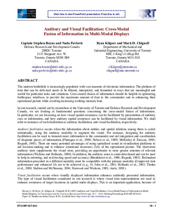 (PDF) Auditory and Visual Facilitation: Cross-Modal Fusion of ...