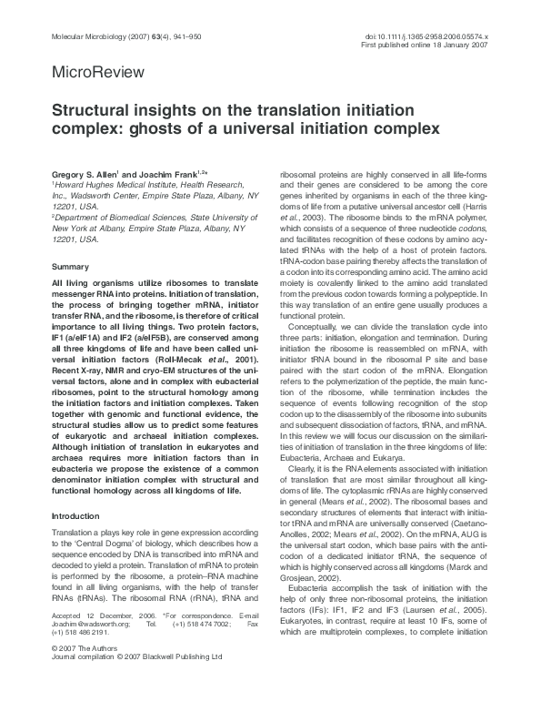 (PDF) Structural insights on the translation initiation complex: ghosts ...