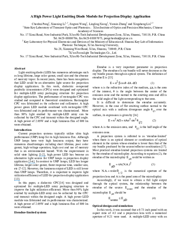 (PDF) A high power light emitting diode module for projection display ...