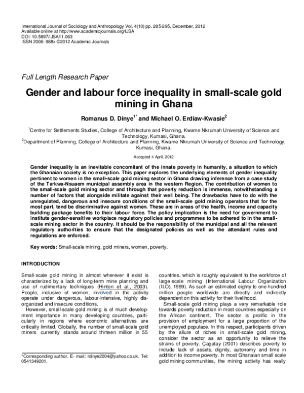 (PDF) Gender and labour force inequality in small-scale gold mining in ...