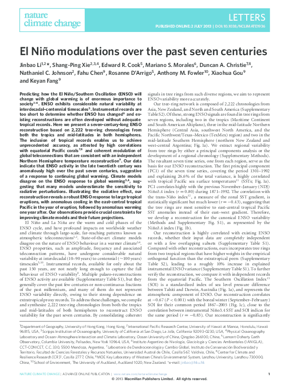 (PDF) El Niño modulations over the past seven centuries