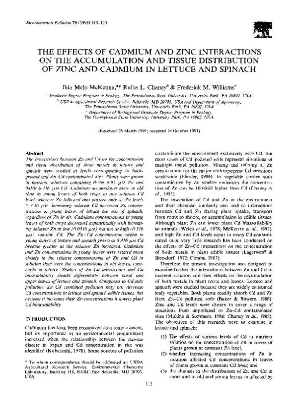 (PDF) The effects of cadmium and zinc interactions on the accumulation ...