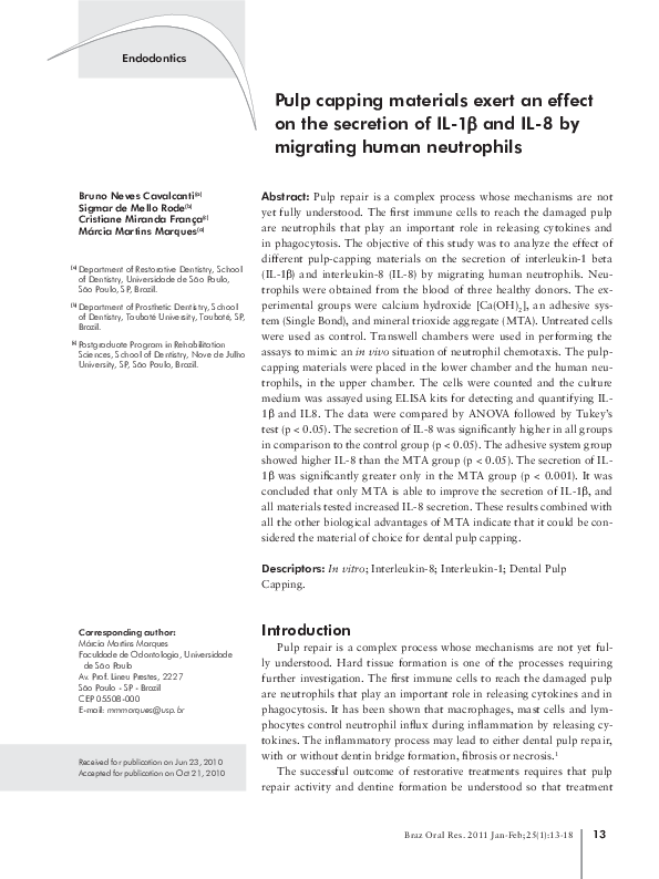 (PDF) Pulp capping materials exert an effect on the secretion of IL-1β ...