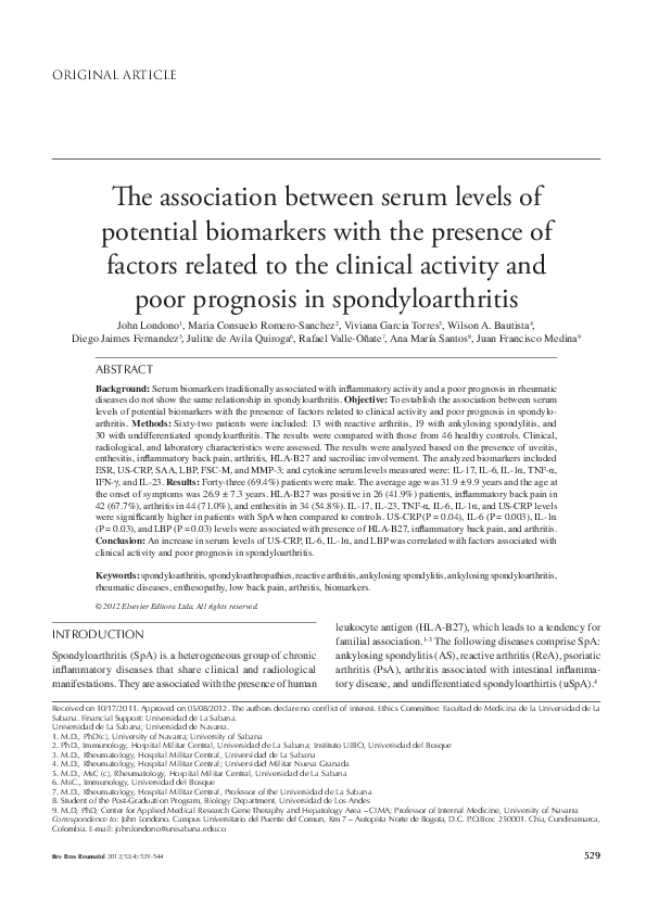 (PDF) The association between serum levels of potential biomarkers with ...