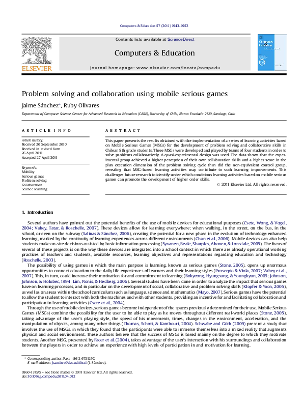 (PDF) Problem solving and collaboration using mobile serious games