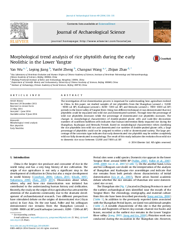 (PDF) Morphological trend analysis of rice phytolith during the early ...