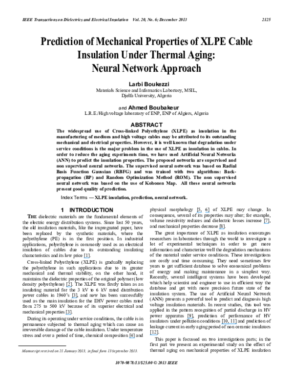 (PDF) Prediction of mechanical properties of XLPE cable insulation ...