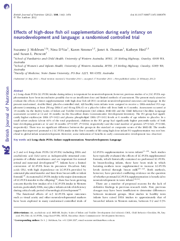 (PDF) Effects of high-dose fish oil supplementation during early ...