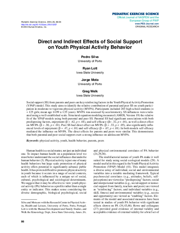 (PDF) Direct and Indirect Effects of Social Support on Youth Physical ...