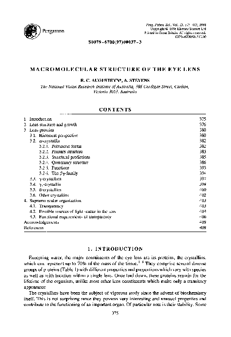 (PDF) MACROMOLECULAR STRUCTURE OF THE EYE LENS