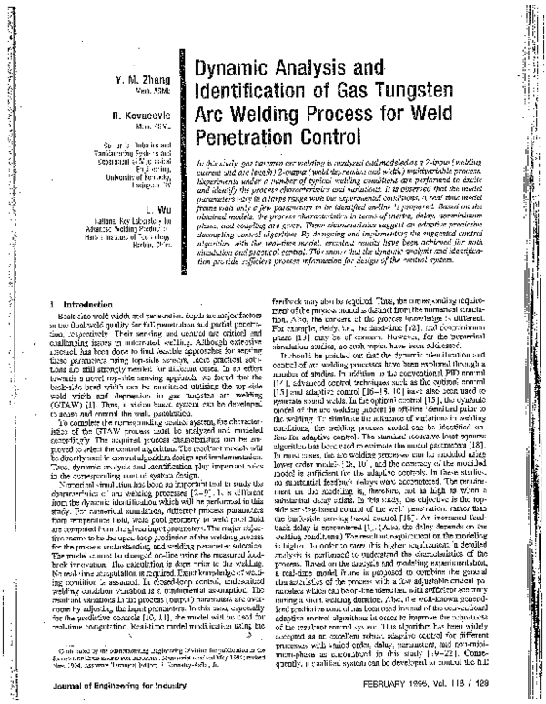 (PDF) Dynamic analysis and identification of gas tungsten arc welding ...