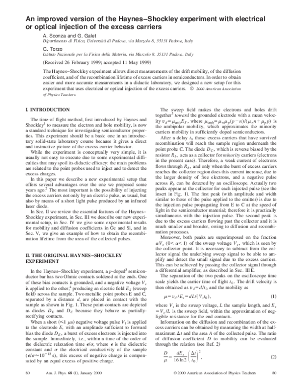(PDF) An improved version of the Haynes–Shockley experiment with ...