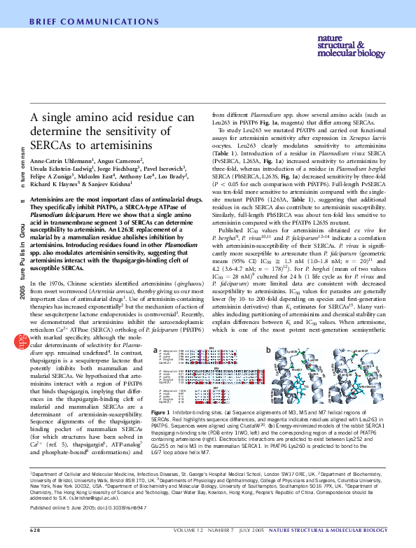 (PDF) A single amino acid residue can determine the sensitivity of ...