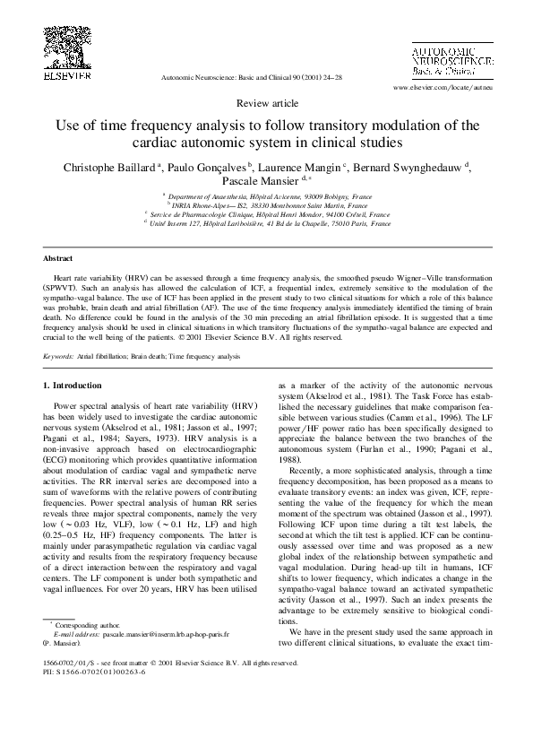 (PDF) Use of time frequency analysis to follow transitory modulation of ...