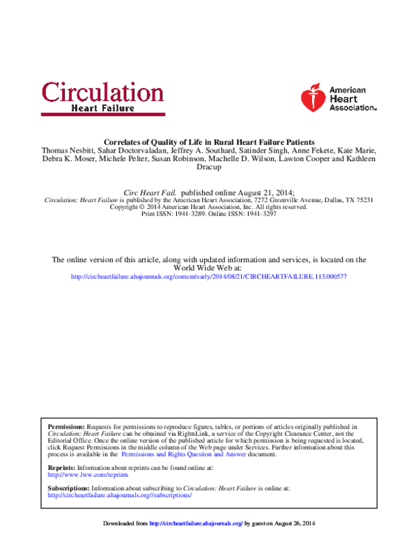 (PDF) Correlates of quality of life in rural patients with heart failure