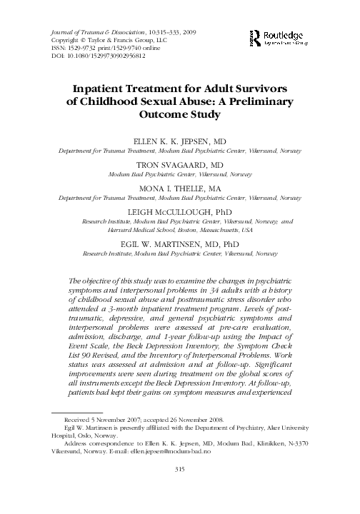 (PDF) Inpatient Treatment for Adult Survivors of Childhood Sexual Abuse ...