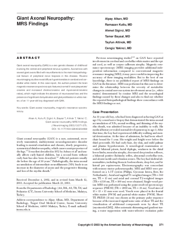 (PDF) Giant axonal neuropathy: MRS findings