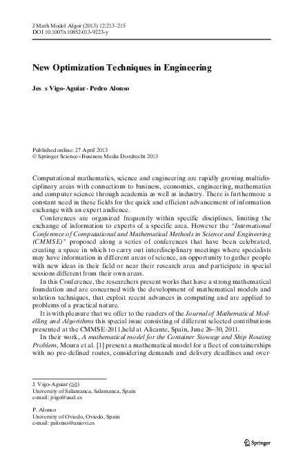(PDF) New Optimization Techniques in Engineering