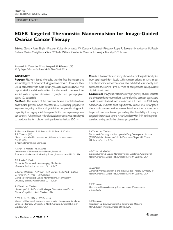 (PDF) EGFR Targeted Theranostic Nanoemulsion for Image-Guided Ovarian ...