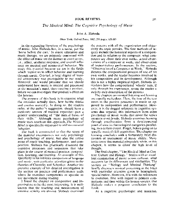 (PDF) The musical mind: The cognitive psychology of music