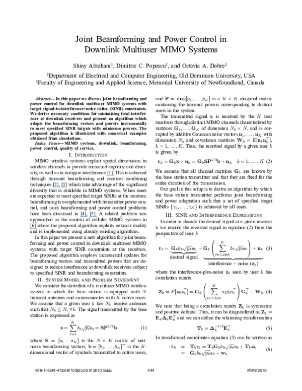(PDF) Joint Beamforming and Power Control In Downlink Multiuser MIMO ...