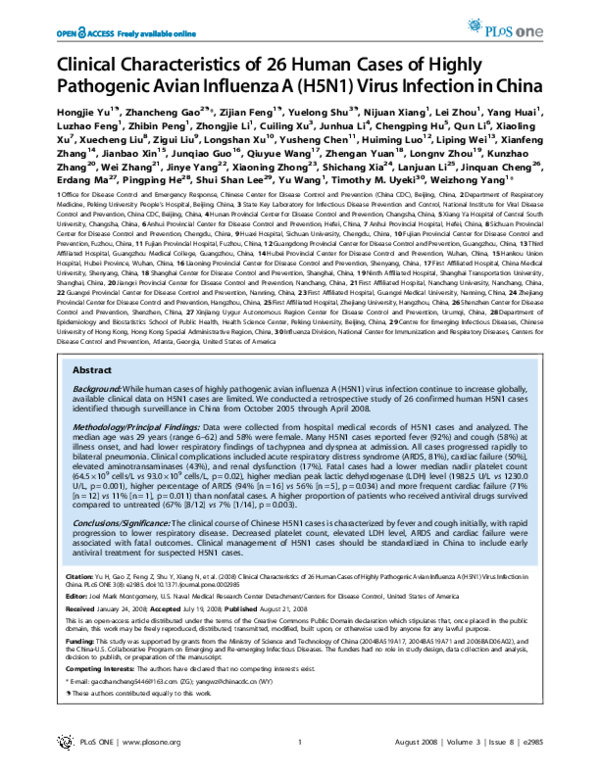 (PDF) Clinical Characteristics of 26 Human Cases of Highly Pathogenic ...
