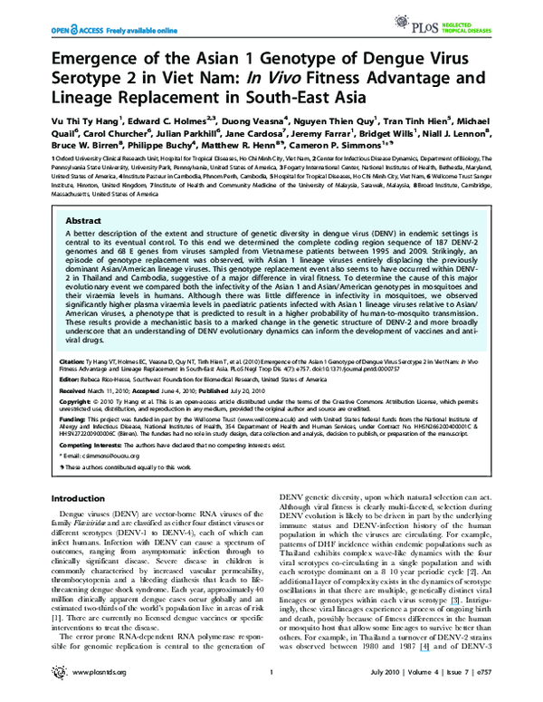 (PDF) Emergence of the Asian 1 genotype of dengue virus serotype 2 in ...