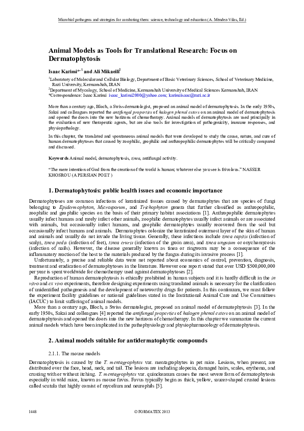 (PDF) Animal Models as Tools for Translational Research: Focus on ...