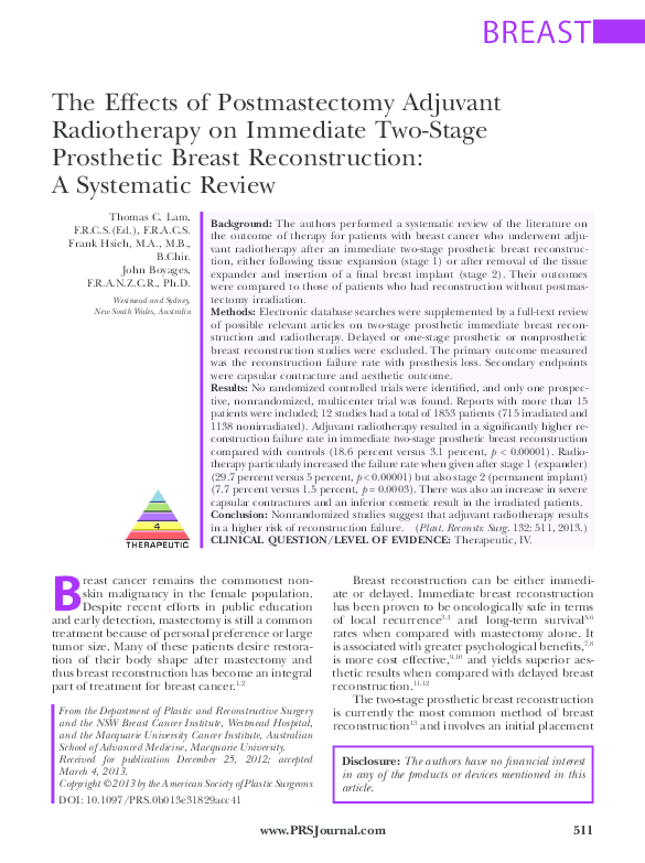 (PDF) The Effects of Postmastectomy Adjuvant Radiotherapy on Immediate ...
