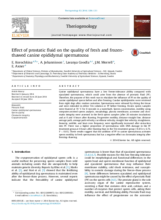 Effect of prostatic fluid on the quality of fresh and frozen- thawed ...
