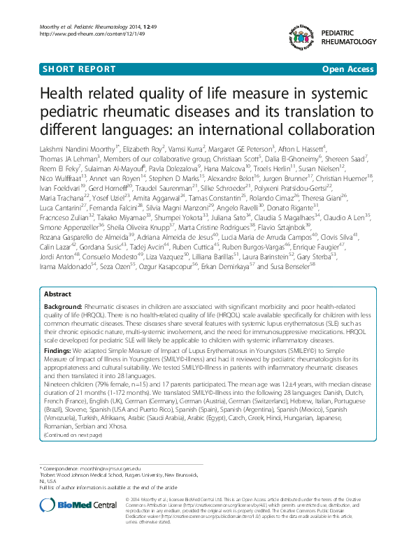 (PDF) Health related quality of life measure in systemic pediatric ...