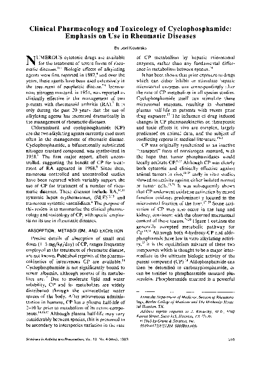(PDF) Clinical pharmacology and toxicology of cyclophosphamide ...