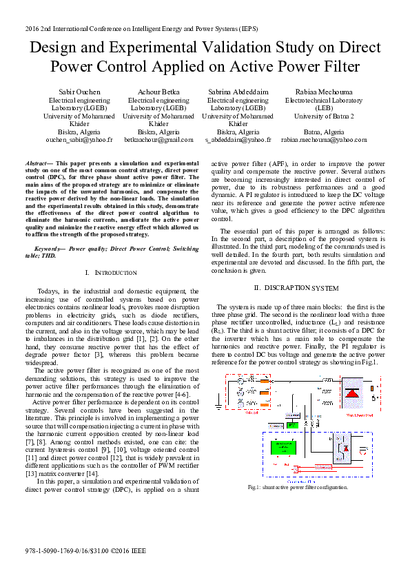 (PDF) Design and Experimental Validation Study on Direct Power Control ...