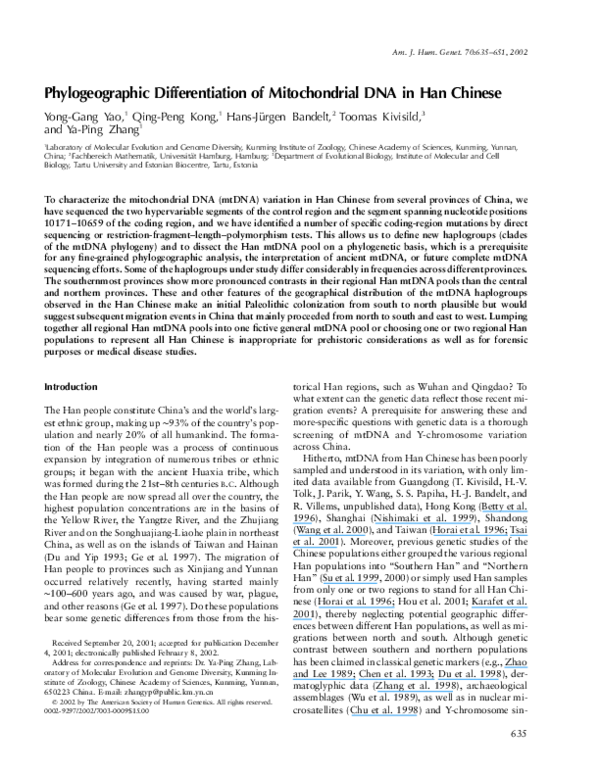 (PDF) Phylogeographic Differentiation of Mitochondrial DNA in Han Chinese