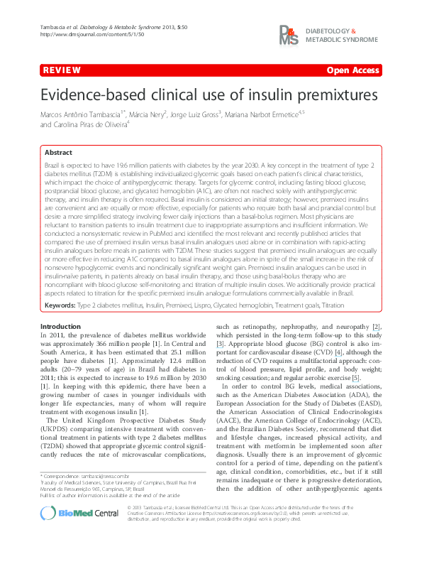 (PDF) Evidence-based clinical use of insulin premixtures