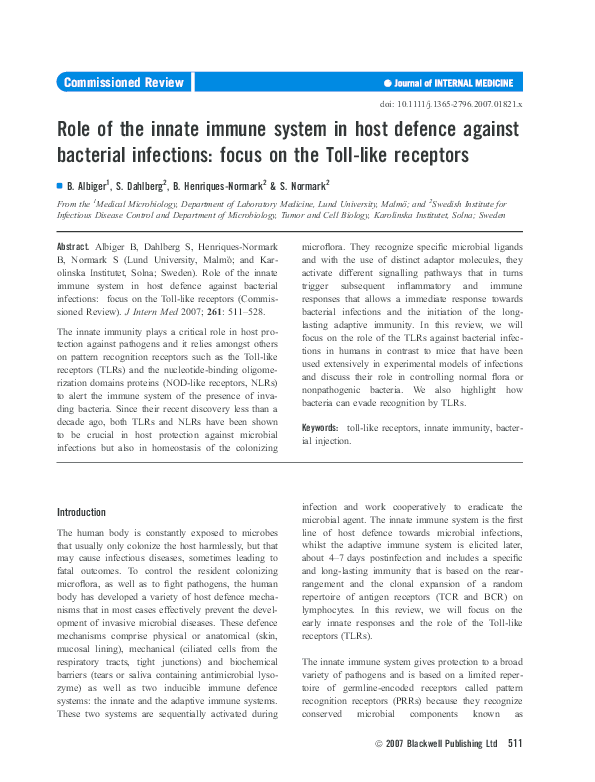 (PDF) Role of the innate immune system in host defence against ...
