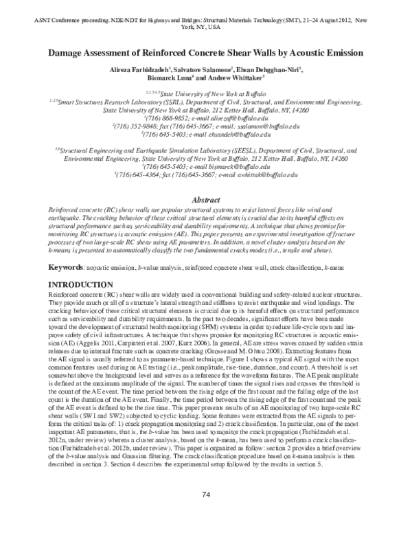 (PDF) Damage Assessment of Reinforced Concrete Shear Walls by Acoustic ...