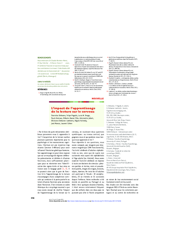 (PDF) L’impact de l’apprentissage de la lecture sur le cerveau