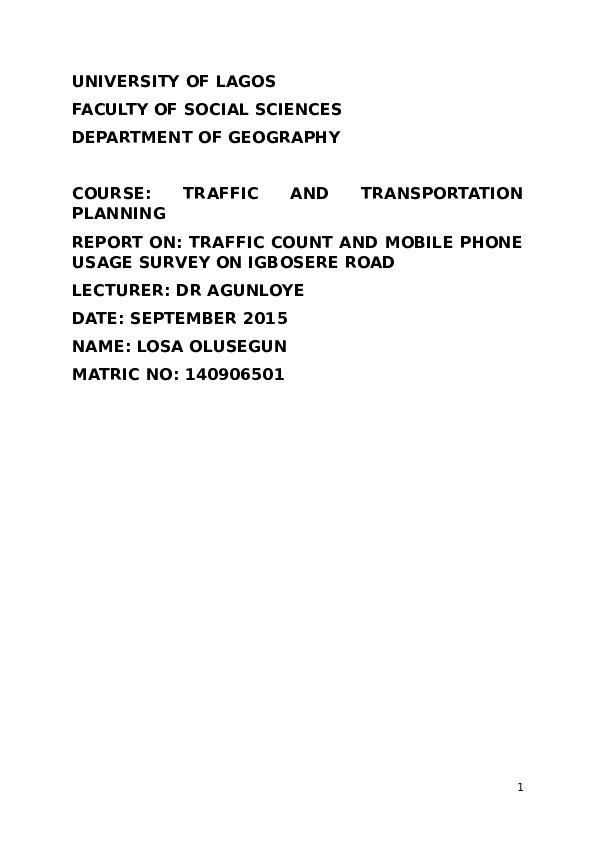 Doc Traffic Survey On Igbosere Road Docx